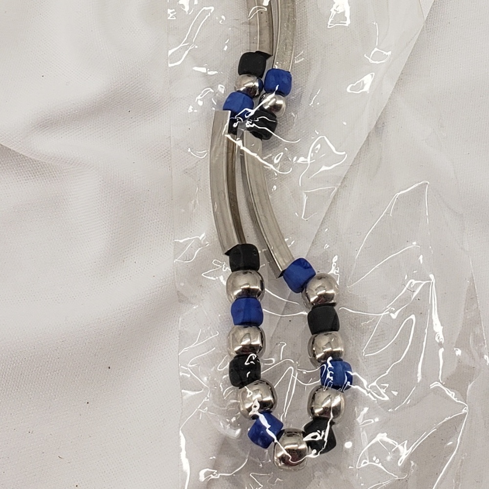 Unisex Necklace Blue, Black & Silver